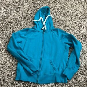 So Teal Zip-Up Hoodie with White Drawstrings